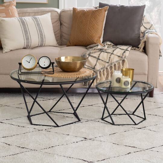 Walker Edison Black Geometric Glass Nesting Tables Set